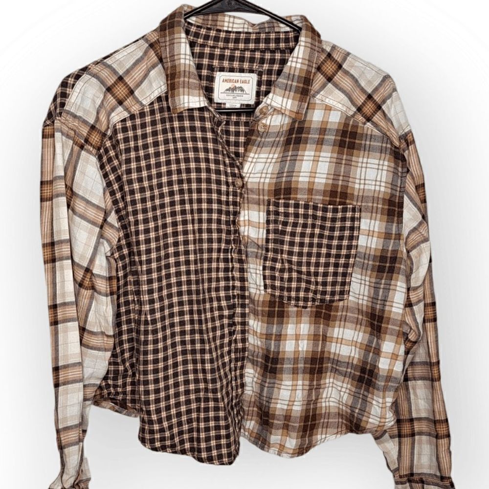 American Eagle Womens Brown Cozy Cabin Button Down Flannel Shirt Size S
